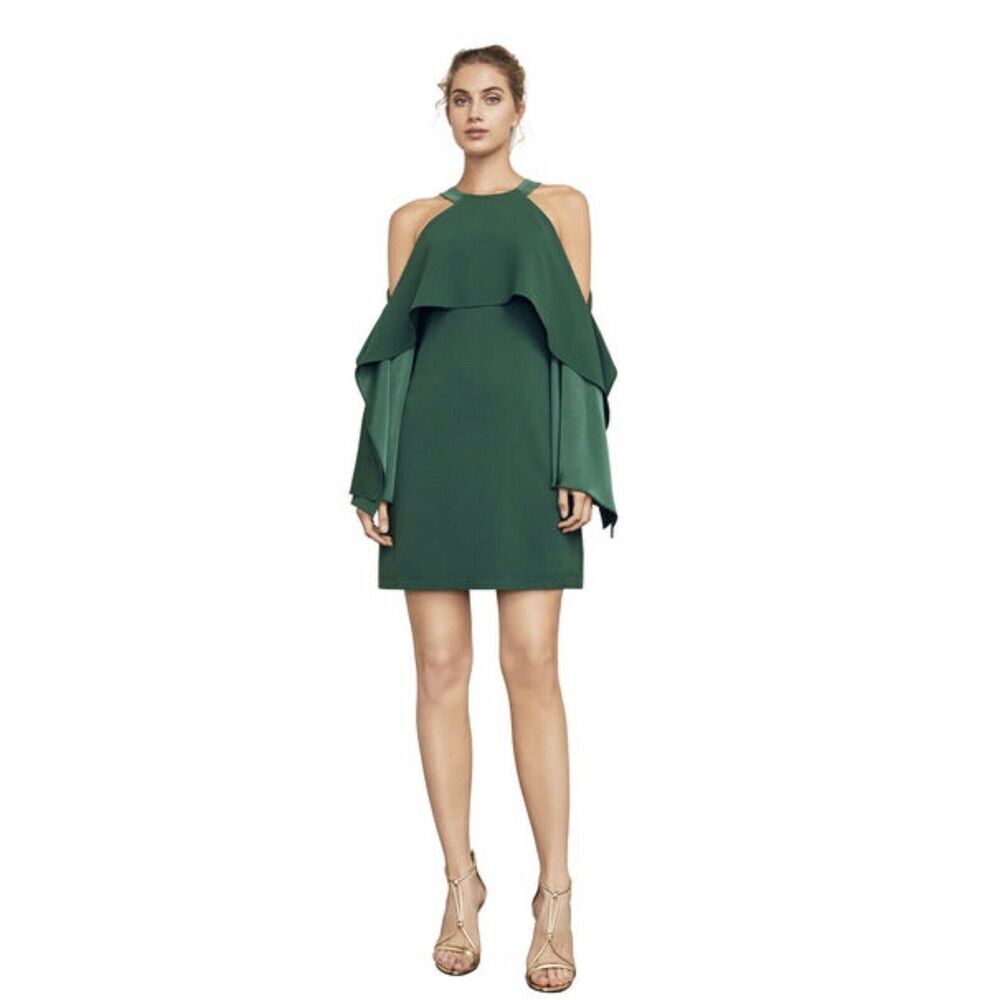 BCBGMAXAZRIA Tristyn Cocktail Cold Shoulder Dress In Foliage Green Size S $348